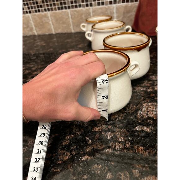 Vintage Set of 4 Stoneware Japan handle Soup Bowls Onion Bean Mushroom Cups Mugs - Picture 10 of 11